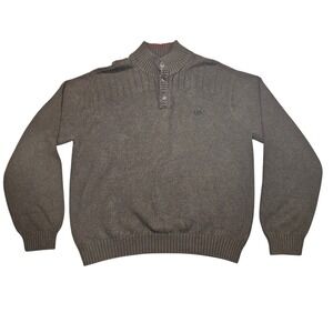 Izod F2011 Mock Neck Button Sweater Brown Sz XXL
